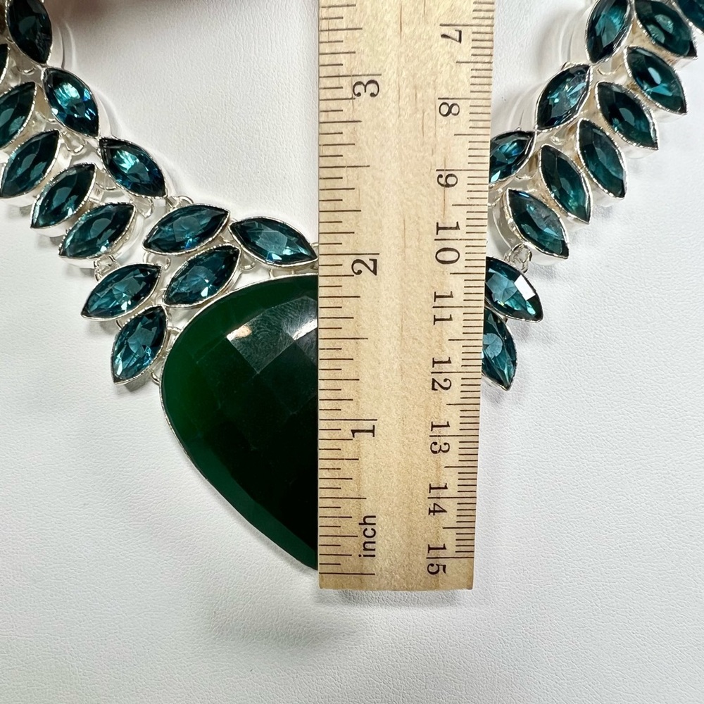Emerald 925 Faceted Large Synthetic Gemstone Necklace - Picture 4 of 6
